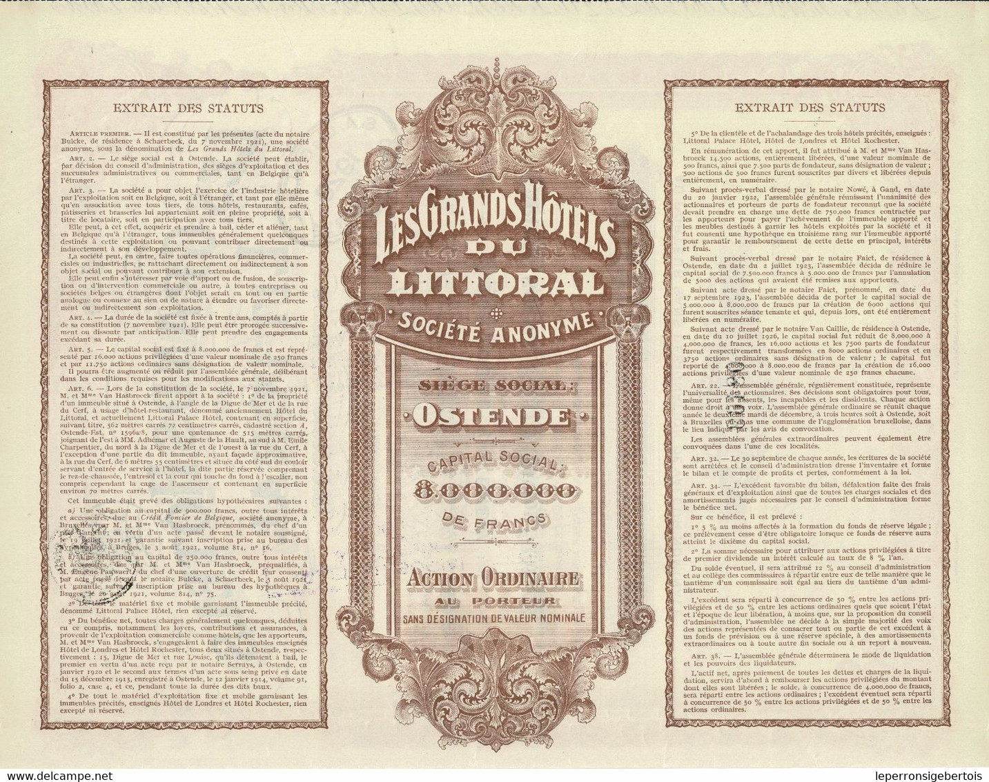 Titre Ancien - Les Grands Hôtels Du Littoral - Société Anonyme -Titre De 1926 - - Toerisme