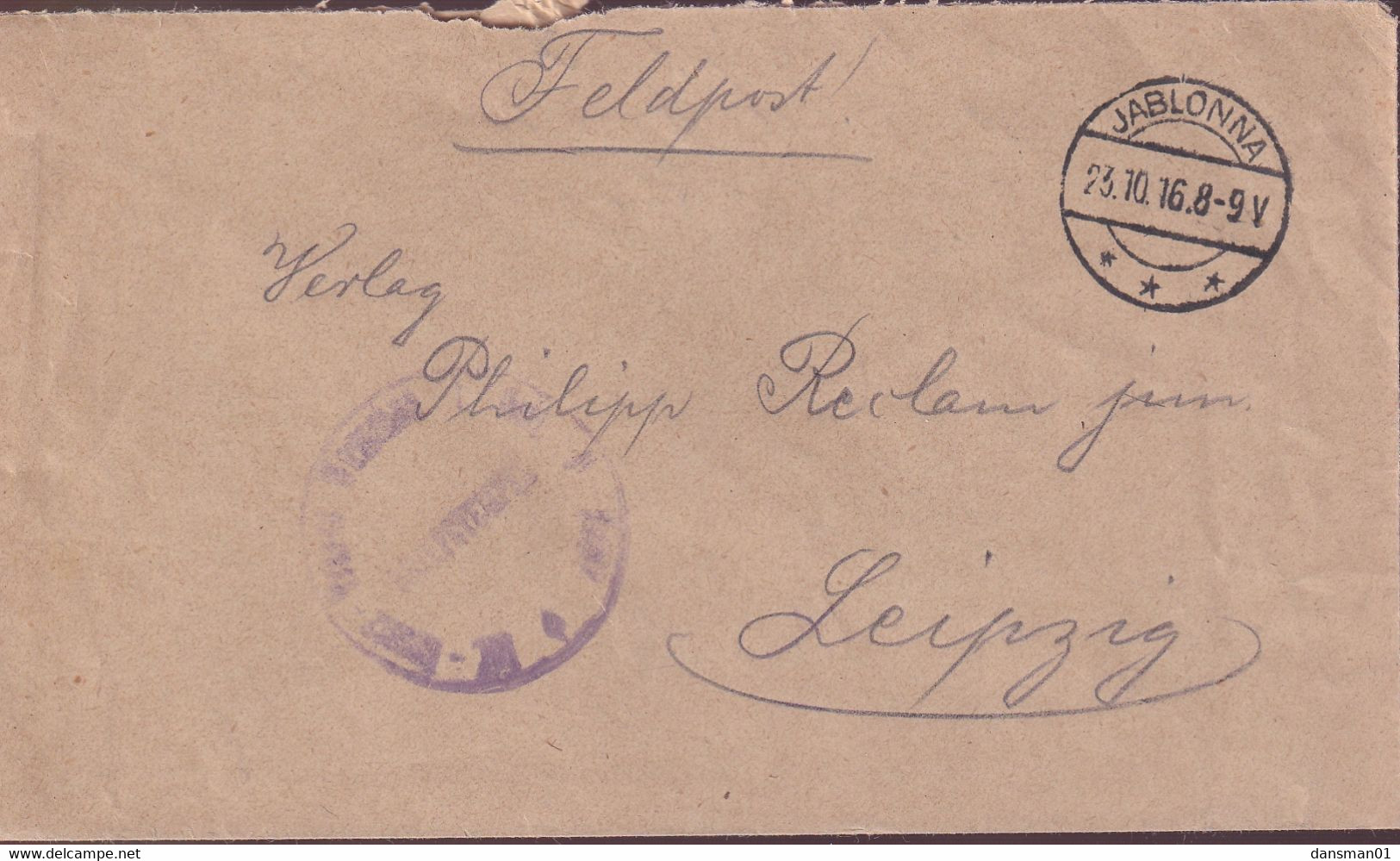 POLAND 1916 Jablonna To Leipzig Feldpost Cover - Sonstige & Ohne Zuordnung