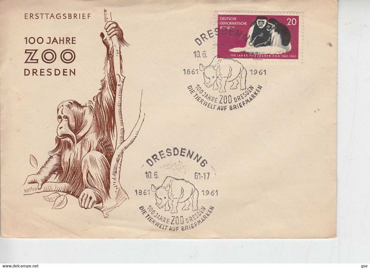 GERMANIA DDR  1961 - Annullo Speciale - Rinoceronte - Zoo Dresden - Rhinoceros