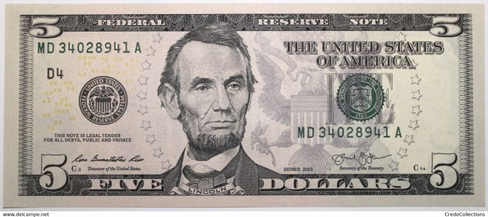 USA - 5 Dollars - 2013 - PICK 539D - NEUF - Biljetten Van De  Federal Reserve (1928-...)