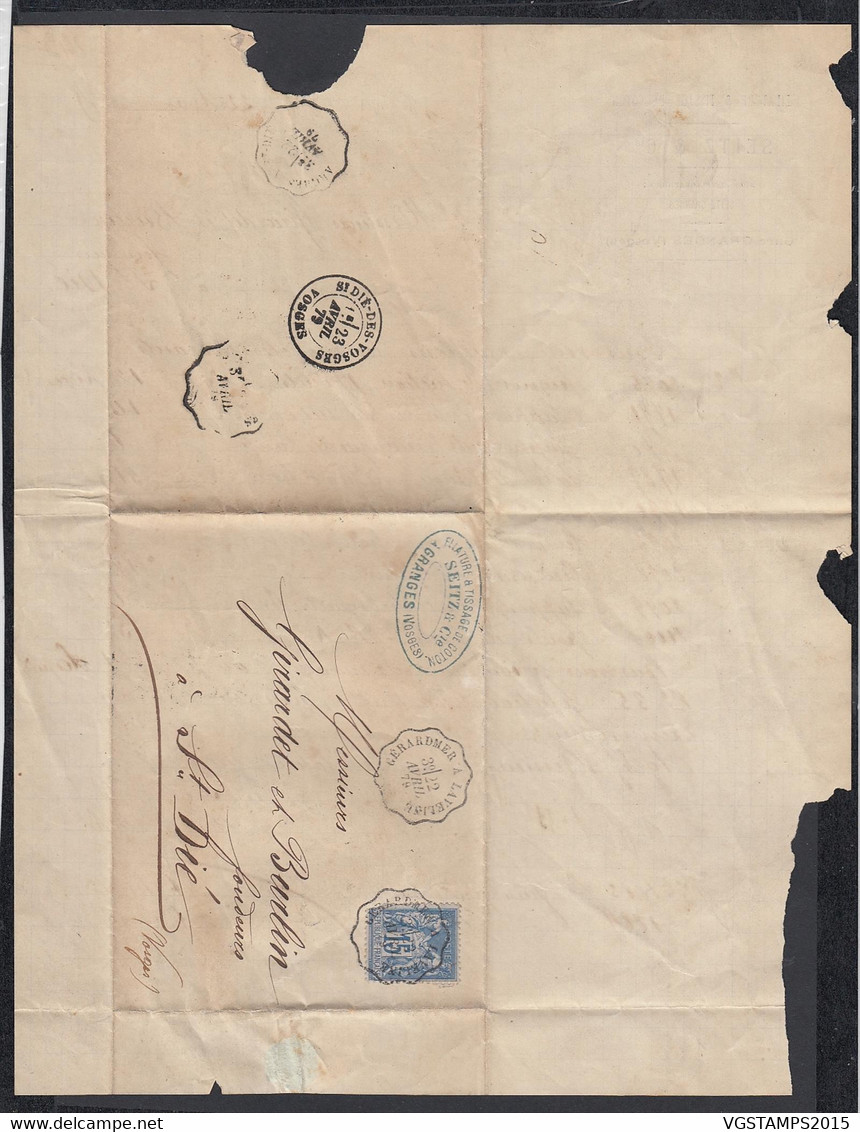 France 1877- Lettre De Granges (Vosges) à Destination St. Dié (Vosges). Cachet Convoyeur.. (DD) DC-9343 - 1876-1898 Sage (Tipo II)