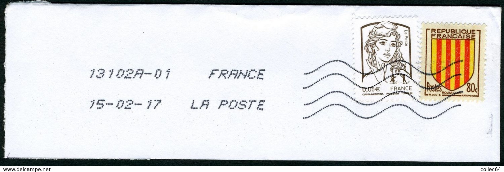 Utilisation Tardive De Timbre En Anciens Francs (Armoiries) Sur Fragment - Confusion Francs-euros Tarifs 2017 - Lettres & Documents