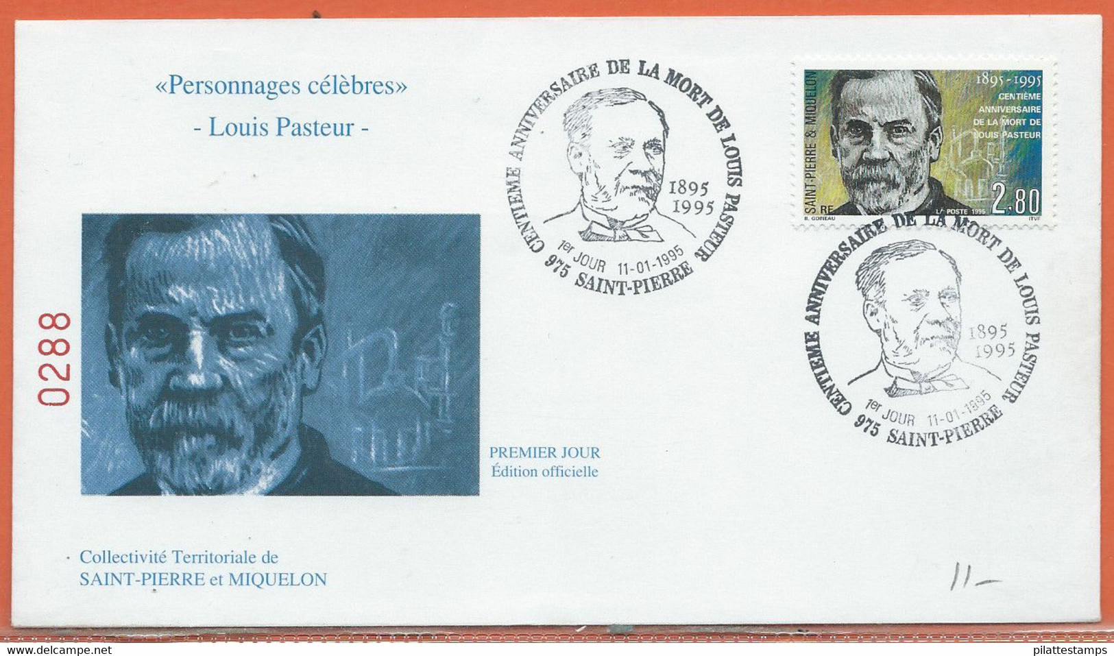 PASTEUR SAINT PIERRE FDC DE 1995 - Louis Pasteur