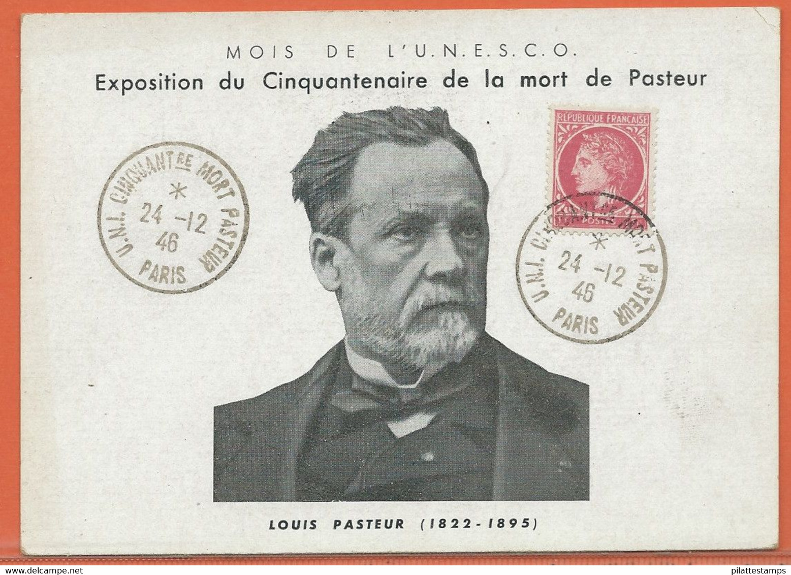 PASTEUR FRANCE OBLITERATION DE 1946 DE PARIS - Louis Pasteur