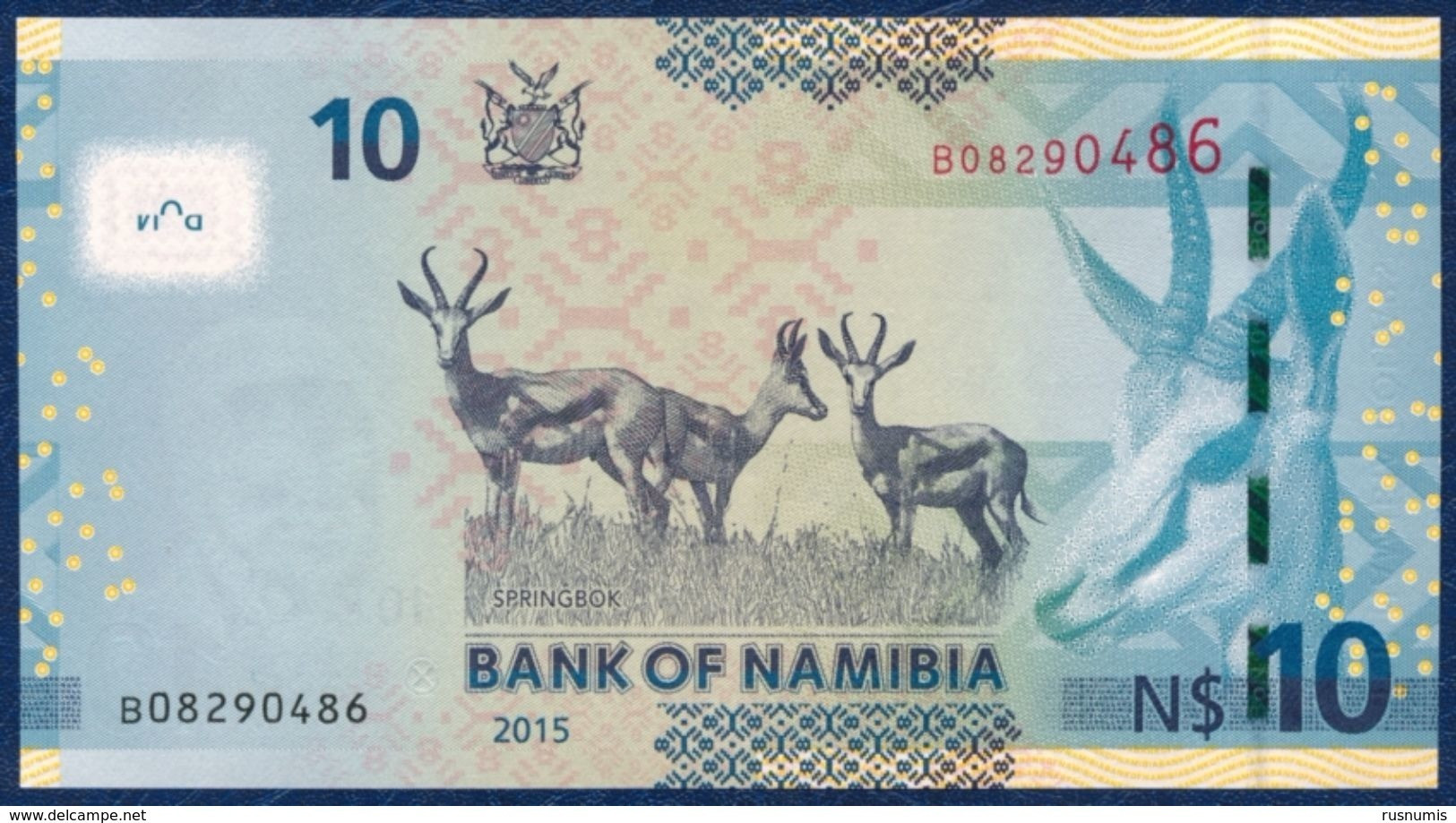 NAMIBIA 10 DOLLARS P-16  FAUNA ANIMALS SPRINGBOK 2015 UNC - Namibië