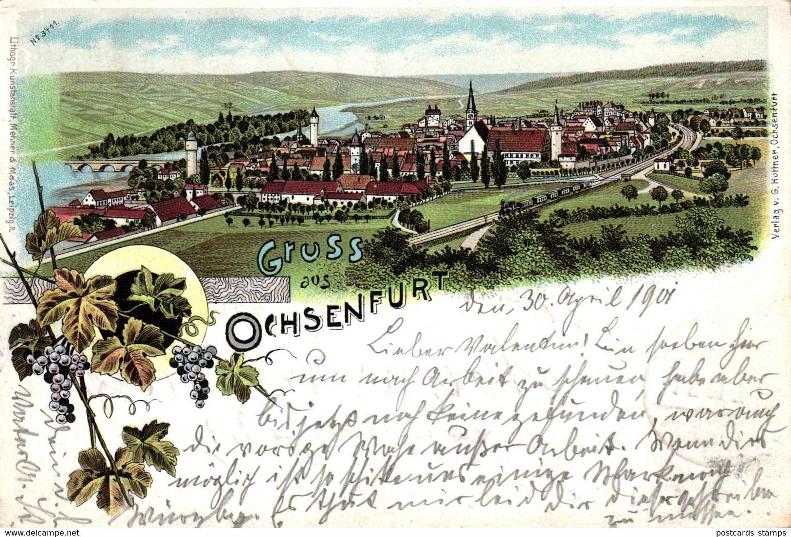 Ochsenfurt, Farb-Litho, 1901 Nach Münster In Westfalen Versandt - Ochsenfurt