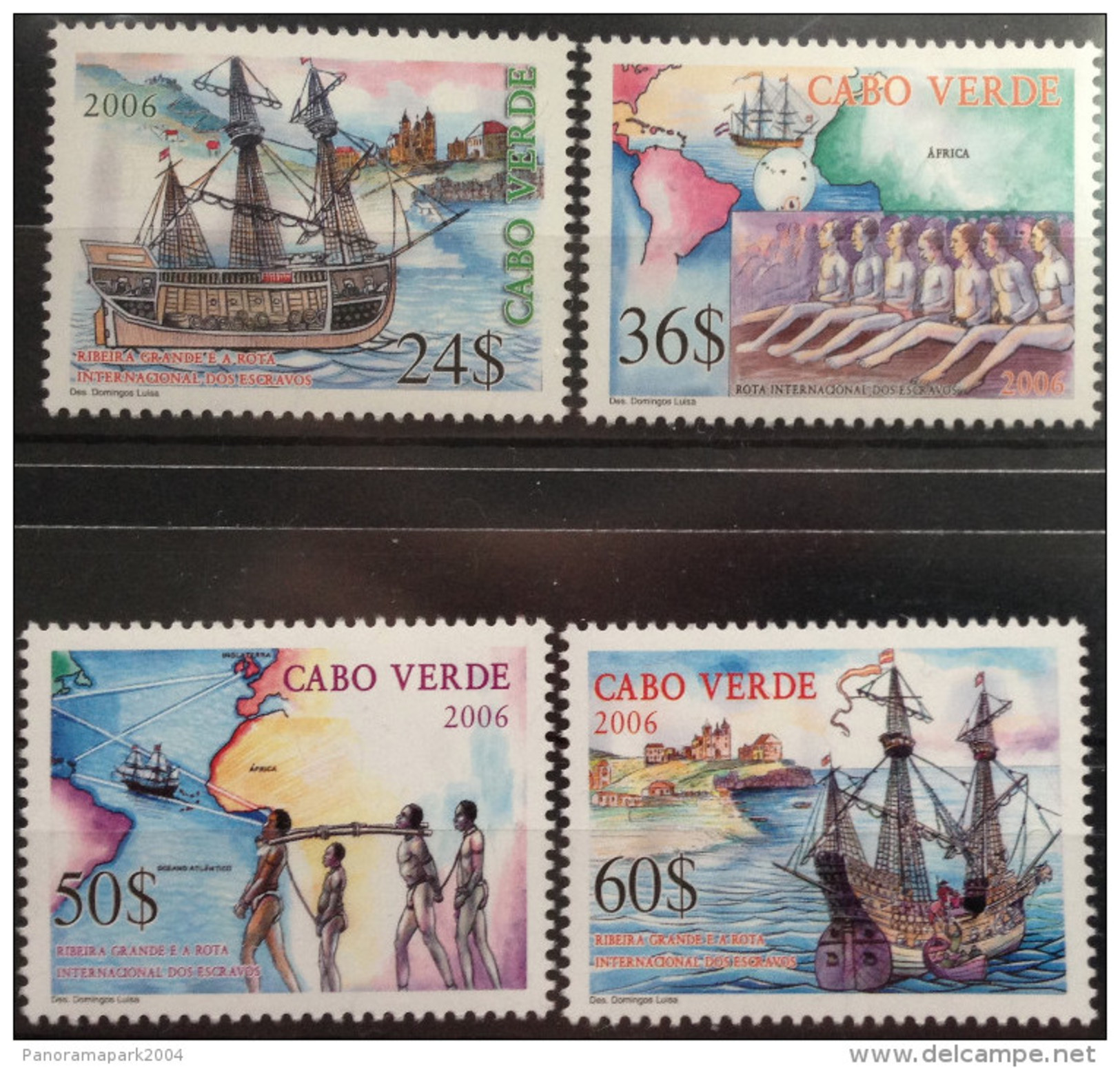 Cabo Verde 2006 - Rota Internacional De Escravos Slaves Sklaverei Esclavage Bateau Boot Ship Galère Slavery 4 Val. MNH - Cap Vert