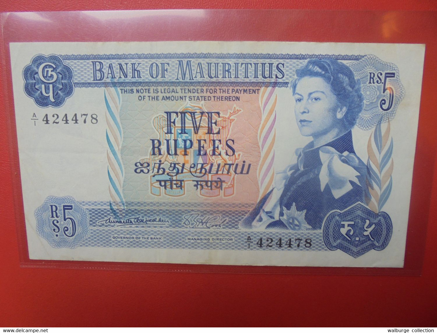 MAURITIUS 5 RUPEES 1967 SIGNATURE N°1 Circuler (B.20) - Mauritius
