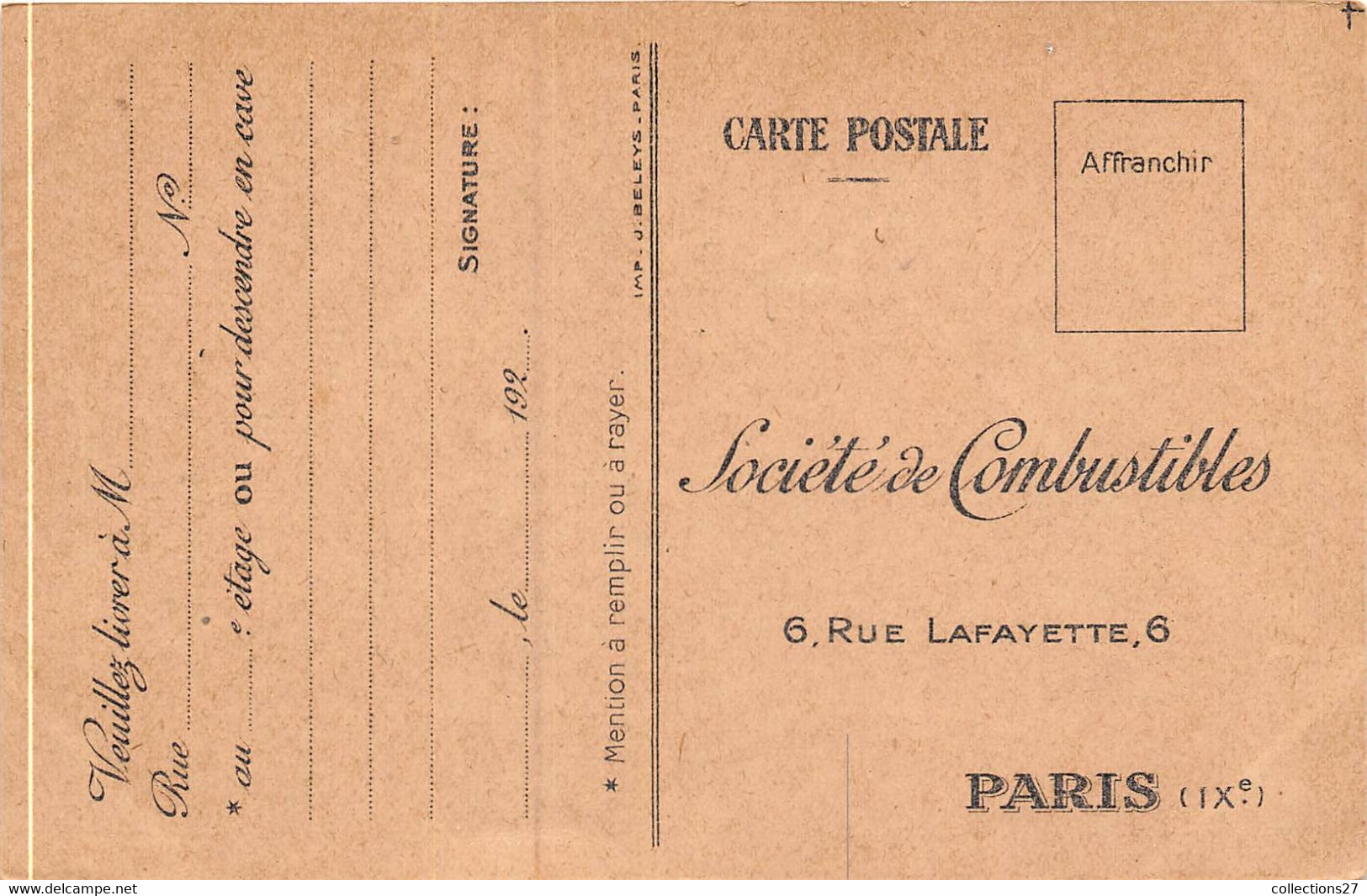PARIS-75009-6 RUE LAFAYETTE- SOCIETE DE COMBUSTIBLES ( FONCTIONNAIRE DES MINES ROYALES DE CHEMNITZ( HONGRIE) - Arrondissement: 09