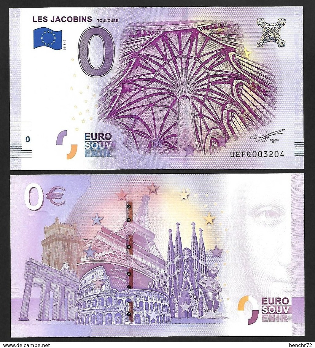 Billet Touristique 0 Euro Souvenir - 2018 - LES JACOBINS - TOULOUSE - Privatentwürfe