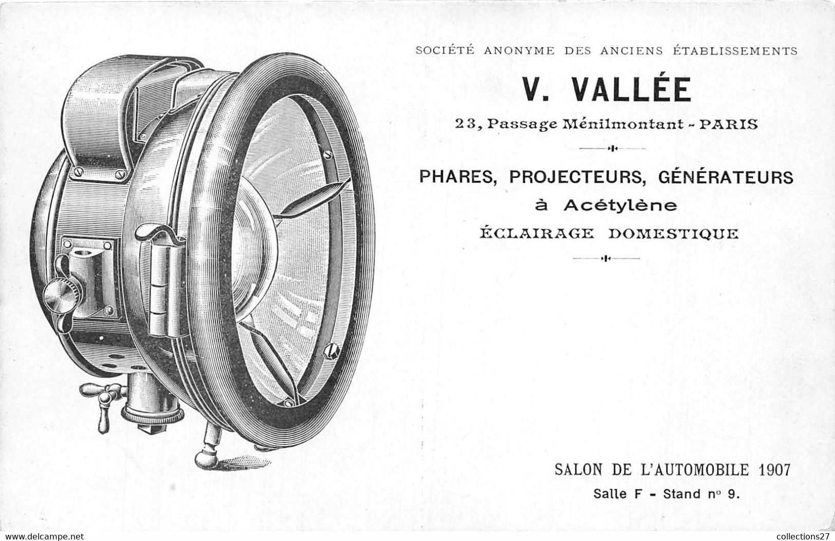 PARIS-75011-23 PASSAGE MENILMONTANT, V. VALLEE , PHARES, PROJECTEURS, GENERATEURS  A ACETYLENE - Arrondissement: 11