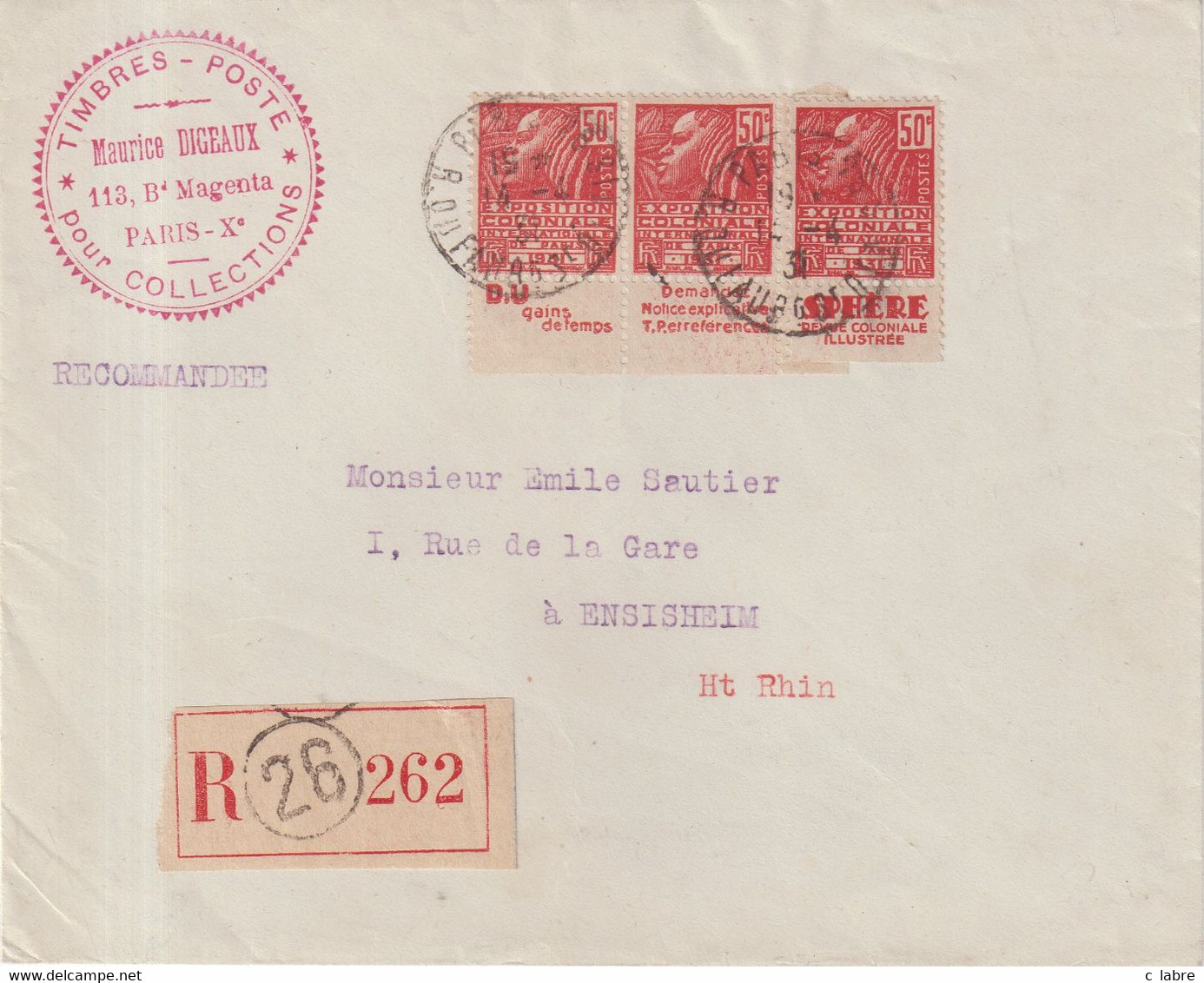 FRANCE : REC  A 1,50 F . 3 EX . N° 272 . AVEC BANDE DE PUB  . FEMME FACHI . 1931 . - Brieven En Documenten