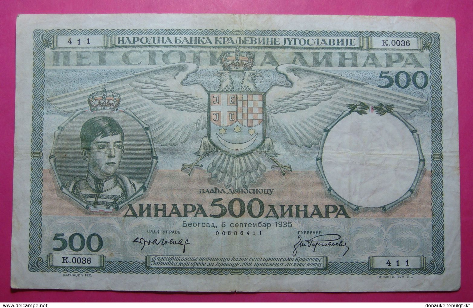 Yugoslavia Kingdom 500 Dinara 1935, Pick 32, Serial # K 0036 - 411 - Joegoslavië