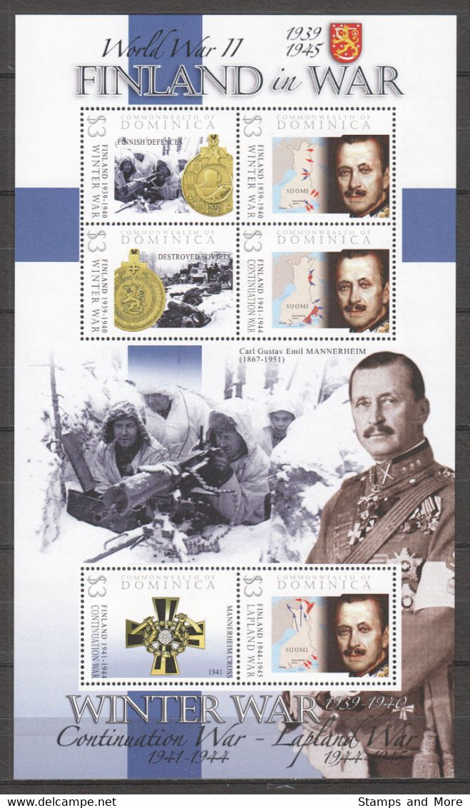 Dominica - MNH Sheet WORLD WAR 2 - FINLAND IN WAR - WW2 (II Guerra Mundial)