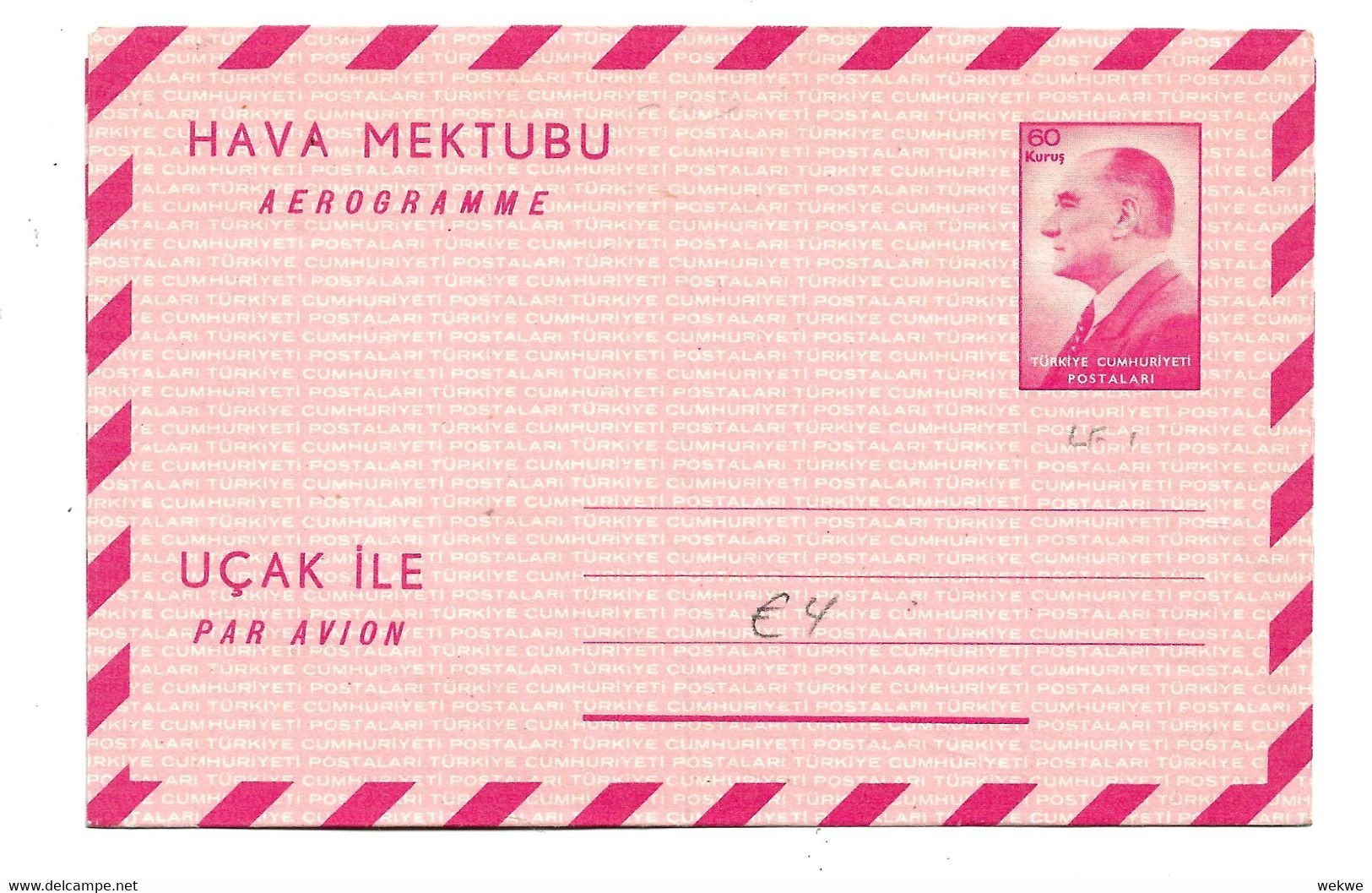 Tur069// -  TÜRKEI - Aerogramm (Luftpostleichtbrief) Atatürk ** - Enteros Postales