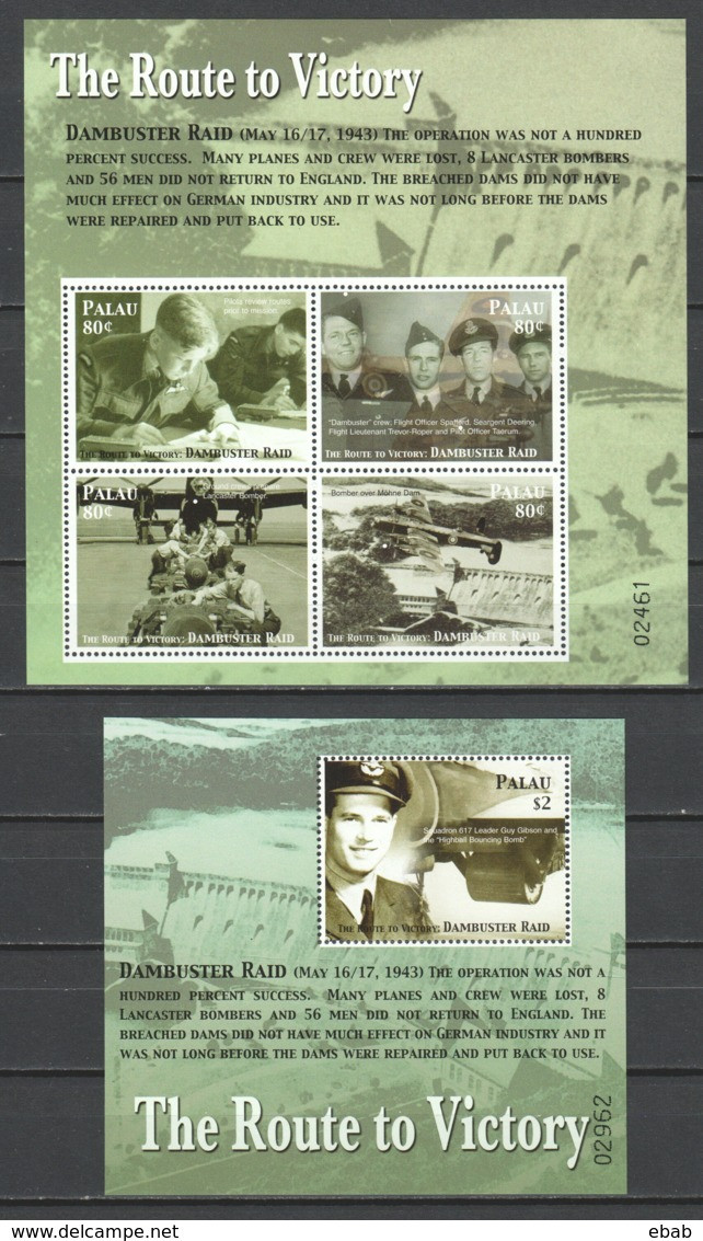 Palau 2005 Kleinbogen Mi 2466-2469 + Block 198 MNH WORLD WAR 2 - DAMBUSTER RAID - WW2 (II Guerra Mundial)