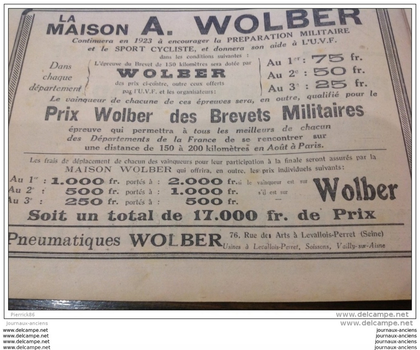 1923 SPORTING JOURNAL SPORTIF ILLUSTRÉ - PUB - WOLBER LEVALLOIS PERRET - ALCYON COURBEVOIE - GURTNER PONTALIER - Altri & Non Classificati