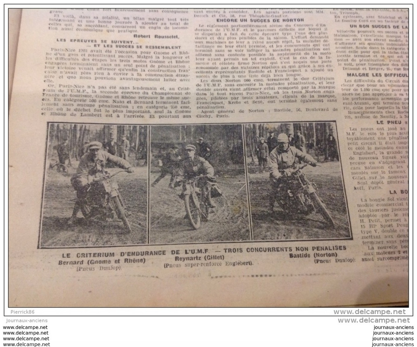 1923 SPORTING JOURNAL SPORTIF ILLUSTRÉ - PUB - WOLBER LEVALLOIS PERRET - ALCYON COURBEVOIE - GURTNER PONTALIER