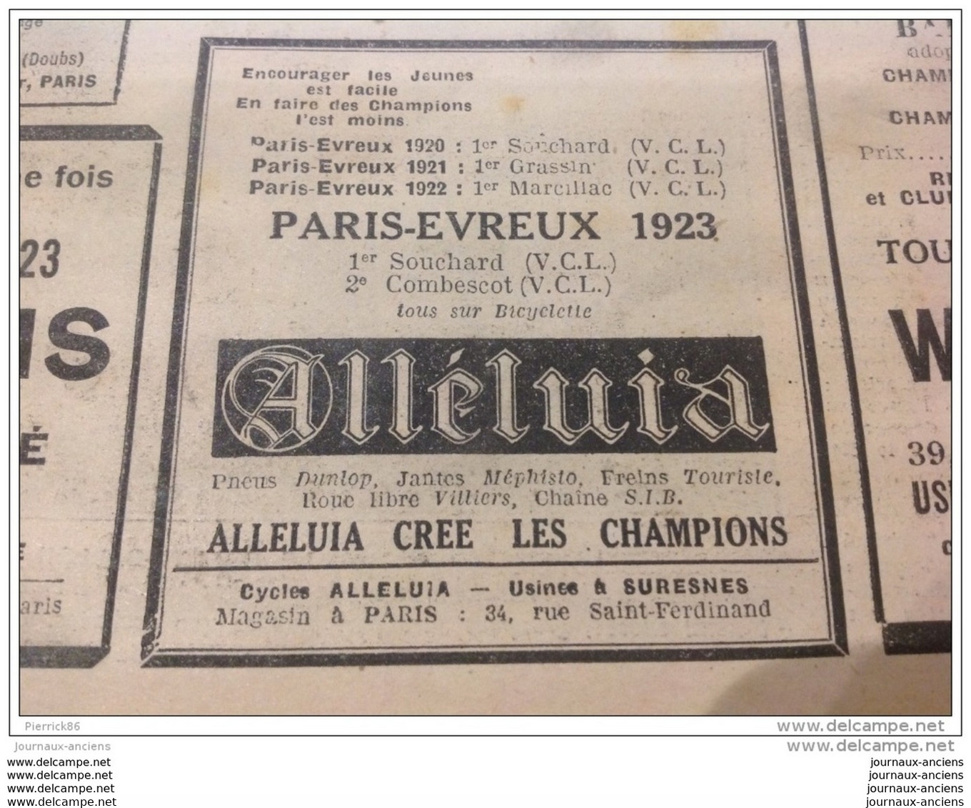 1923 SPORTING JOURNAL SPORTIF ILLUSTRÉ - PUB - WOLBER LEVALLOIS PERRET - ALCYON COURBEVOIE - GURTNER PONTALIER