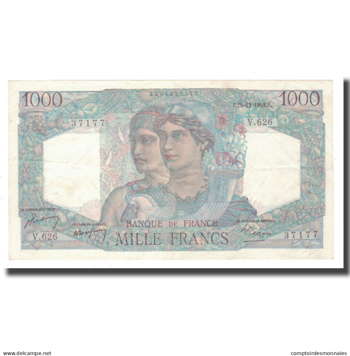 France, 1000 Francs, 1949, 1949-12-15, TTB+, Fayette:41.30, KM:130b - 1 000 F 1945-1950 ''Minerve Et Hercule''