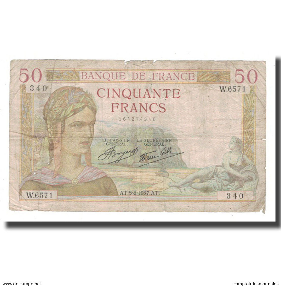 France, 500 Francs, 1937, 1937-08-05, B, Fayette:18.1, KM:88a - 50 F 1934-1940 ''Cérès''