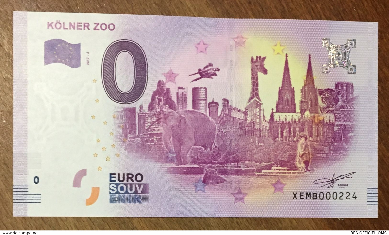 2017 BILLET 0 EURO SOUVENIR ALLEMAGNE DEUTSCHLAND KÖLNER ZOO ZERO 0 EURO SCHEIN BANKNOTE PAPER MONEY - [17] Fakes & Specimens