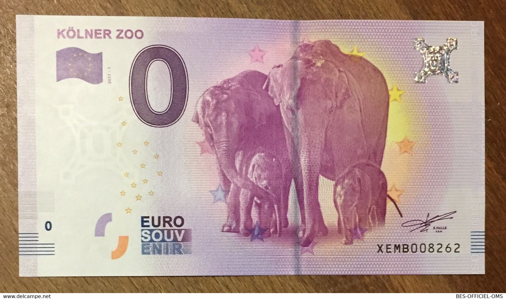 2017 BILLET 0 EURO SOUVENIR ALLEMAGNE DEUTSCHLAND KÖLNER ELEPHANTS ZOO ZERO 0 EURO SCHEIN BANKNOTE PAPER MONEY - [17] Fictifs & Specimens