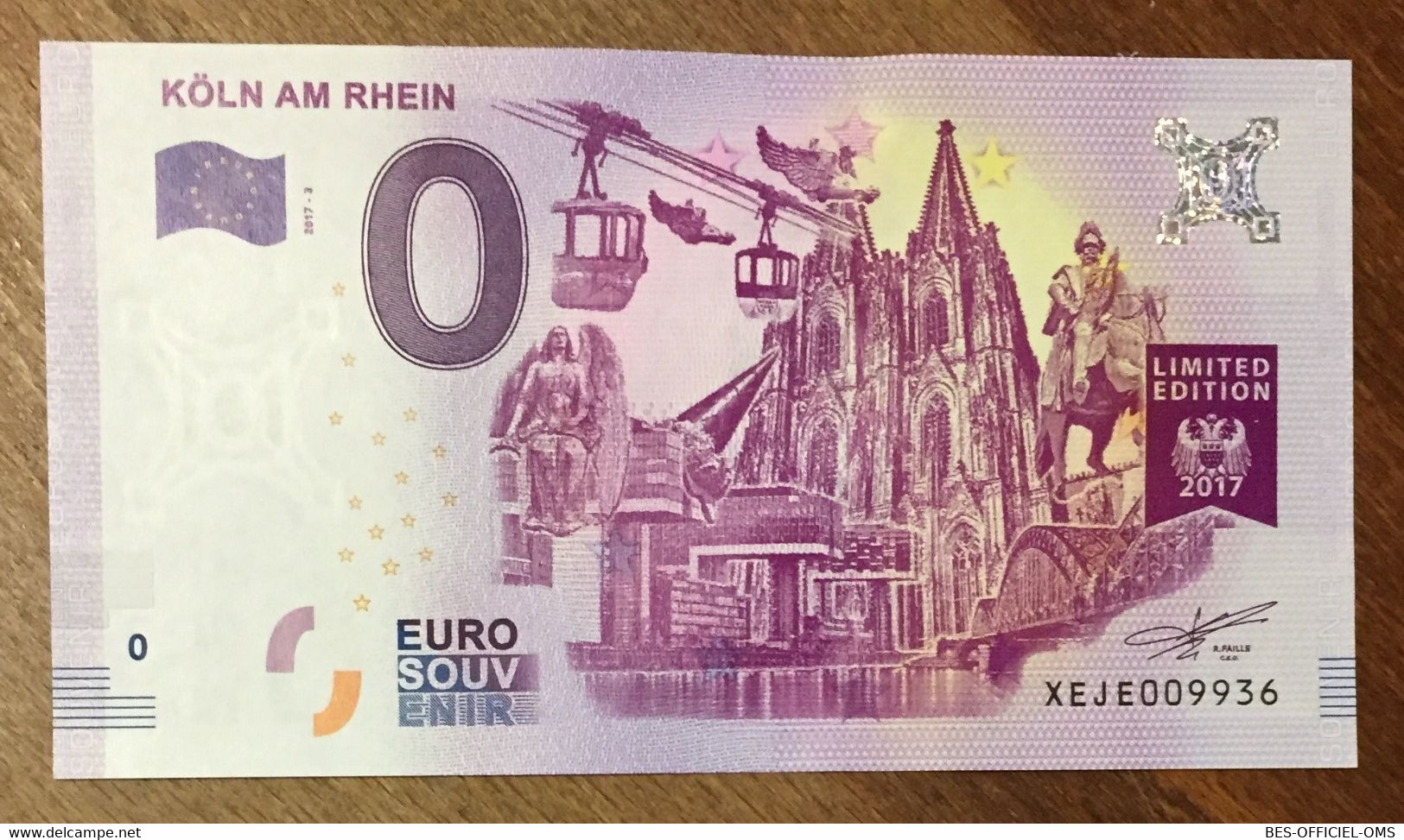 2017 BILLET 0 EURO SOUVENIR ALLEMAGNE DEUTSCHLAND KÖLN AM RHEIN ZERO 0 EURO SCHEIN BANKNOTE PAPER MONEY - [17] Fakes & Specimens