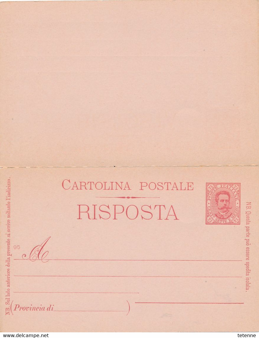 ITALIE ITALIA  ENTIER POSTAL CARTE AVEC REPONSE CARTOLINA POSTALE CON RIPOSTA Cent.15. - Autres & Non Classés