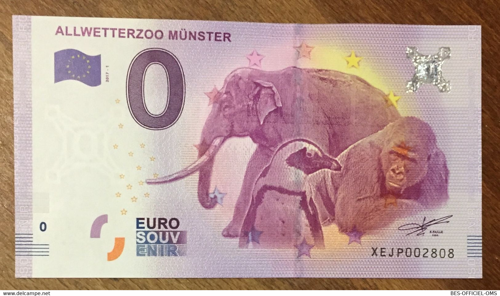 2017 BILLET 0 EURO SOUVENIR ALLEMAGNE DEUTSCHLAND ALLWETTERZOO MÜNSTER ELEPHANT ZERO 0 EURO SCHEIN BANKNOTE PAPER MONEY - [17] Fakes & Specimens