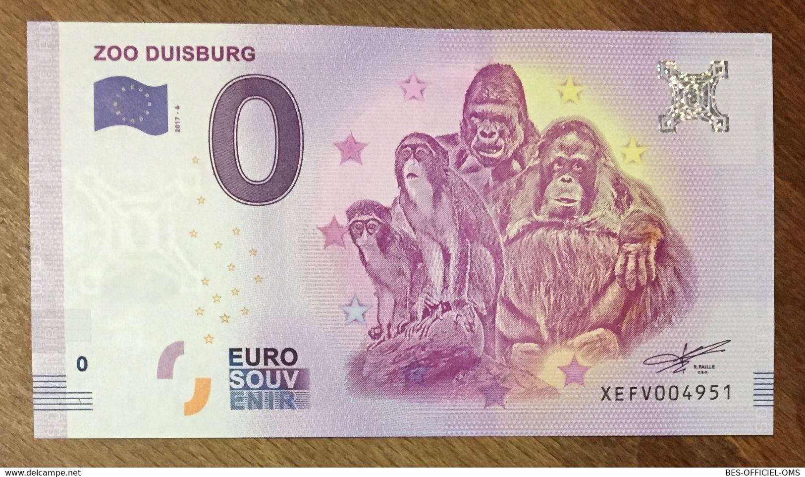 2017 BILLET 0 EURO SOUVENIR ALLEMAGNE DEUTSCHLAND ZOO DUISBURG ZERO 0 EURO SCHEIN BANKNOTE PAPER MONEY - [17] Fakes & Specimens