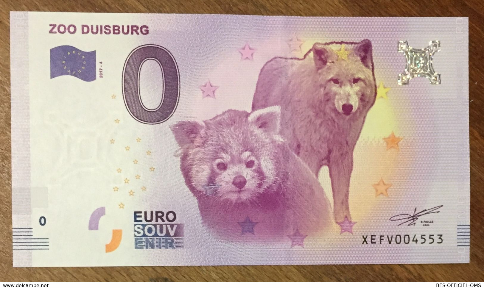 2017 BILLET 0 EURO SOUVENIR ALLEMAGNE DEUTSCHLAND ZOO DUISBURG PANDA ROUX LOUP ZERO 0 EURO SCHEIN BANKNOTE PAPER MONEY - Specimen