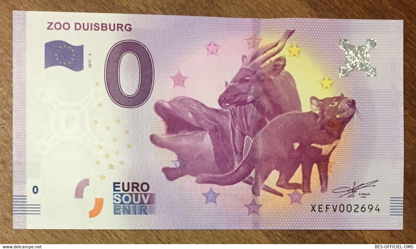 2017 BILLET 0 EURO SOUVENIR ALLEMAGNE DEUTSCHLAND ZOO DUISBURG ZERO 0 EURO SCHEIN BANKNOTE PAPER MONEY - [17] Falsos & Especimenes