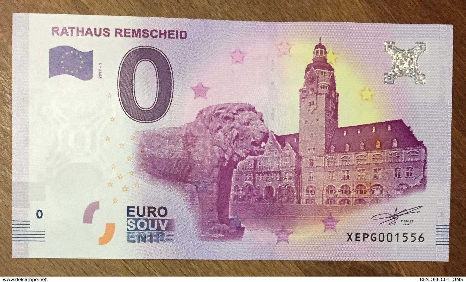 2017 BILLET 0 EURO SOUVENIR ALLEMAGNE DEUTSCHLAND RATHAUS REMSCHEID ZERO 0 EURO SCHEIN BANKNOTE PAPER MONEY - [17] Fictifs & Specimens