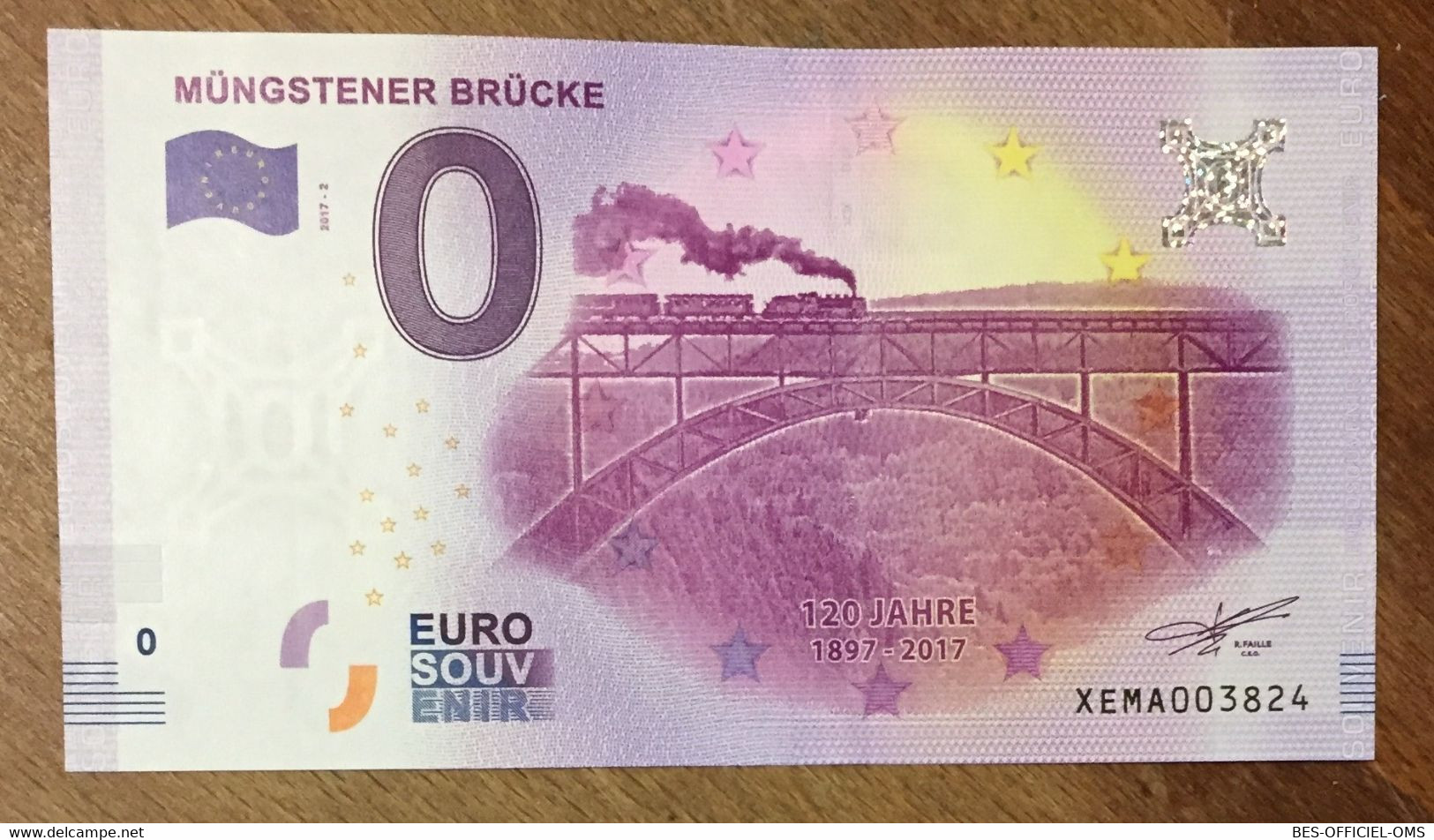 2017 BILLET 0 EURO SOUVENIR ALLEMAGNE DEUTSCHLAND MÜNGSTENER BRÜCKE ZERO 0 EURO SCHEIN BANKNOTE PAPER MONEY - [17] Fakes & Specimens