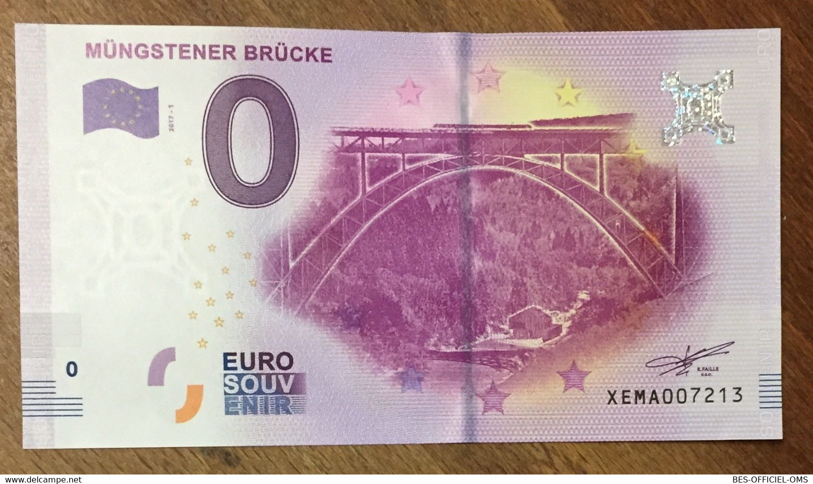 2017 BILLET 0 EURO SOUVENIR ALLEMAGNE DEUTSCHLAND MÜNGSTENER BRÜCKE ZERO 0 EURO SCHEIN BANKNOTE PAPER MONEY - [17] Vals & Specimens