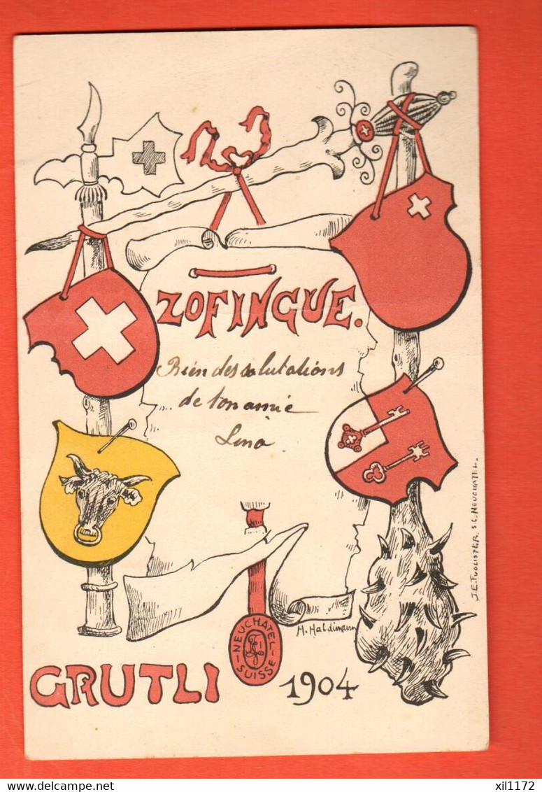 ZBI-03 Neuchâtel Litho Société D'étudiants Zofingue Zofingen Studentenkarte, Students,Grütli 1904.Circulé 1904 - Neuchâtel