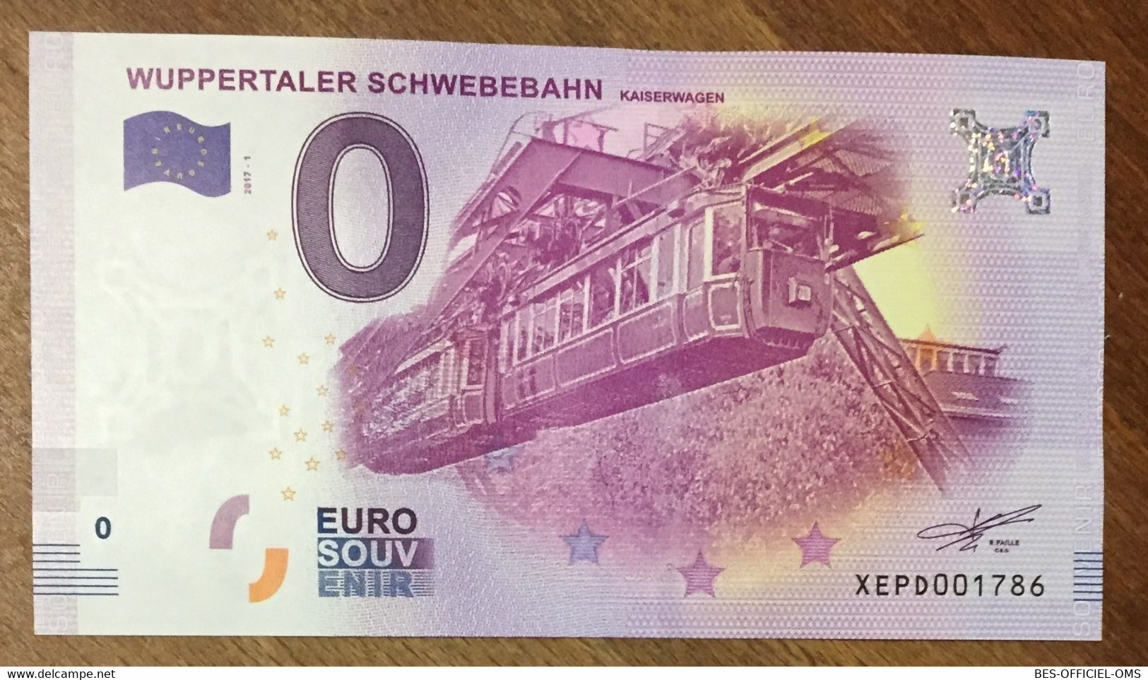 2017 BILLET 0 EURO SOUVENIR ALLEMAGNE DEUTSCHLAND WUPPERTALER SCHWEBEBAHN ZERO 0 EURO SCHEIN BANKNOTE PAPER MONEY - [17] Fictifs & Specimens