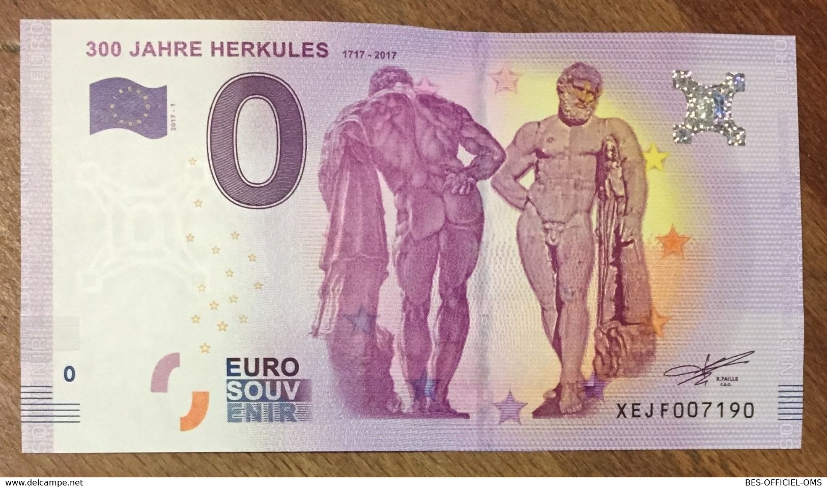 2017 BILLET 0 EURO SOUVENIR ALLEMAGNE DEUTSCHLAND 300 JAHRE HERKULES ZERO 0 EURO SCHEIN BANKNOTE PAPER MONEY - [17] Fictifs & Specimens
