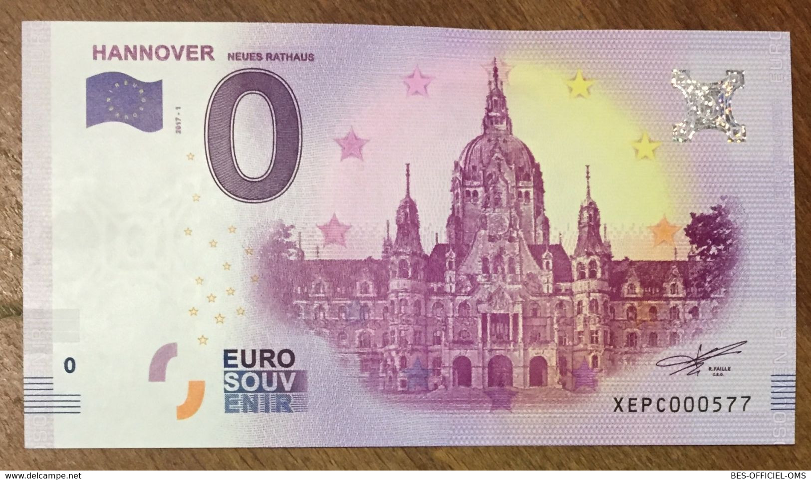 2017 BILLET 0 EURO SOUVENIR ALLEMAGNE DEUTSCHLAND HANNOVER ZERO 0 EURO SCHEIN BANKNOTE PAPER MONEY - [17] Fictifs & Specimens