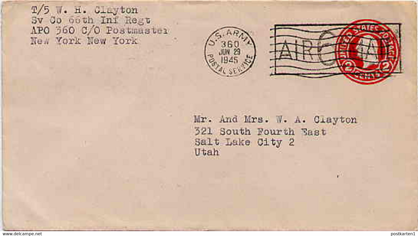 UC8 PSE Revalued Airmail Cover US ARMY POSTAL SERVICE Used 1945 - 1941-60