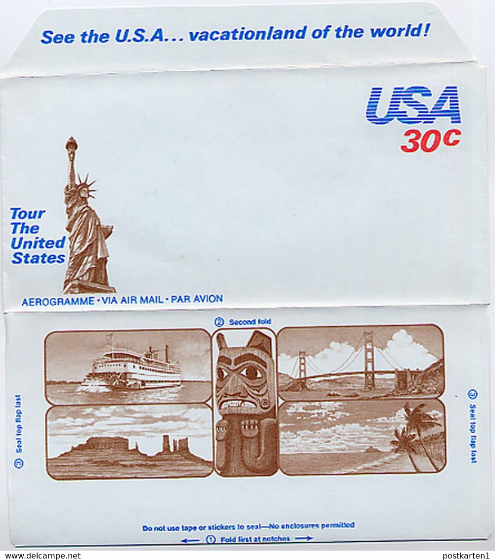TOUR THE UNITED STATES USA UC53 PSE Aerogramme Mint 1980 - Autres & Non Classés