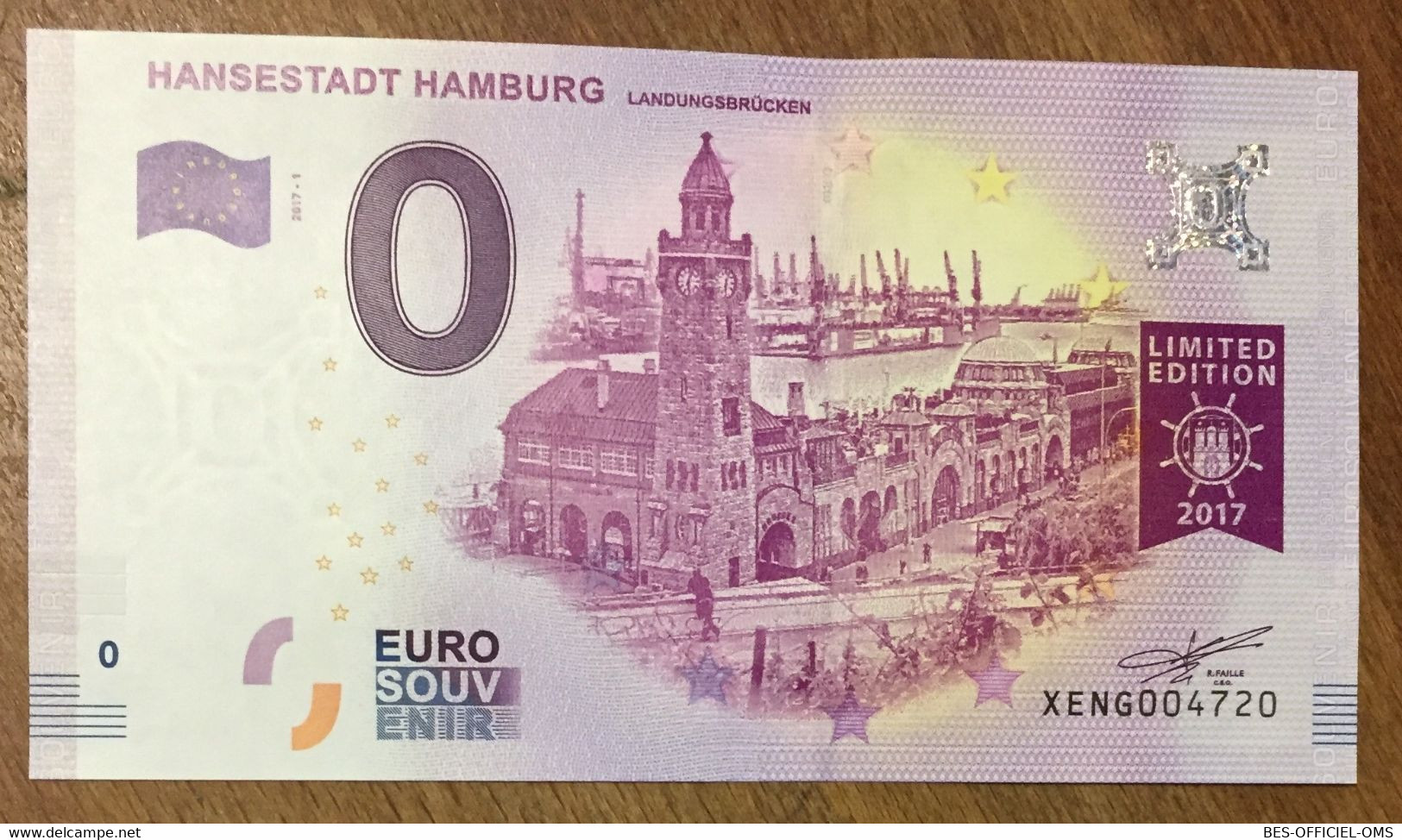 2017 BILLET 0 EURO SOUVENIR ALLEMAGNE DEUTSCHLAND HANSESTADT HAMBURG ZERO 0 EURO SCHEIN BANKNOTE PAPER MONEY - [17] Falsos & Especimenes