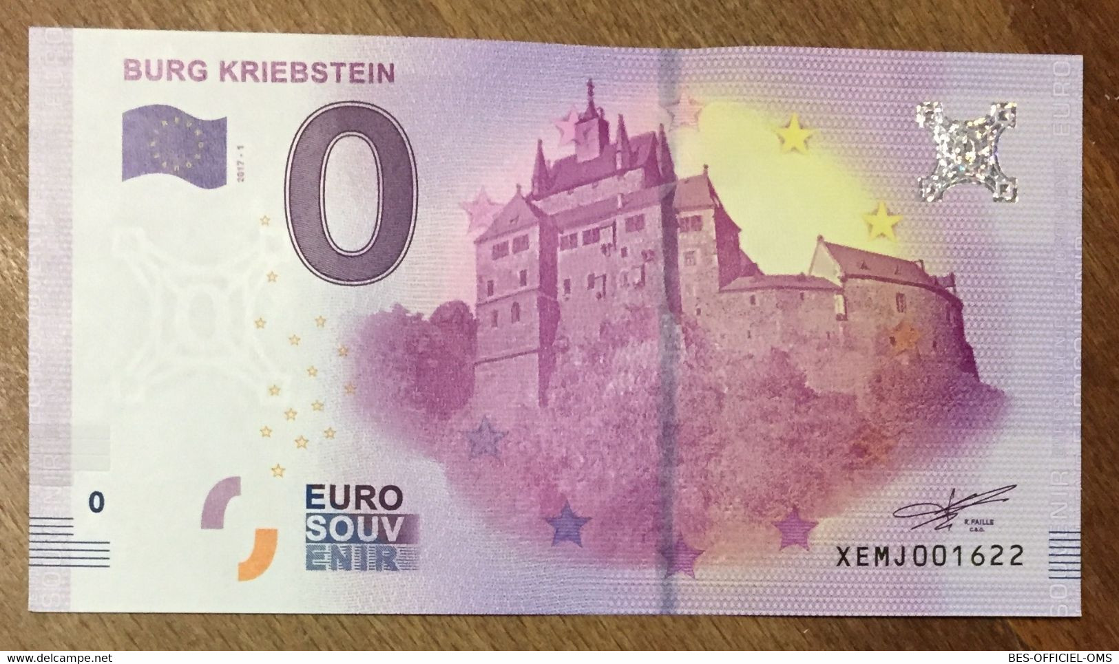 2017 BILLET 0 EURO SOUVENIR ALLEMAGNE DEUTSCHLAND BURG KRIEBSTEIN ZERO 0 EURO SCHEIN BANKNOTE PAPER MONEY - Specimen