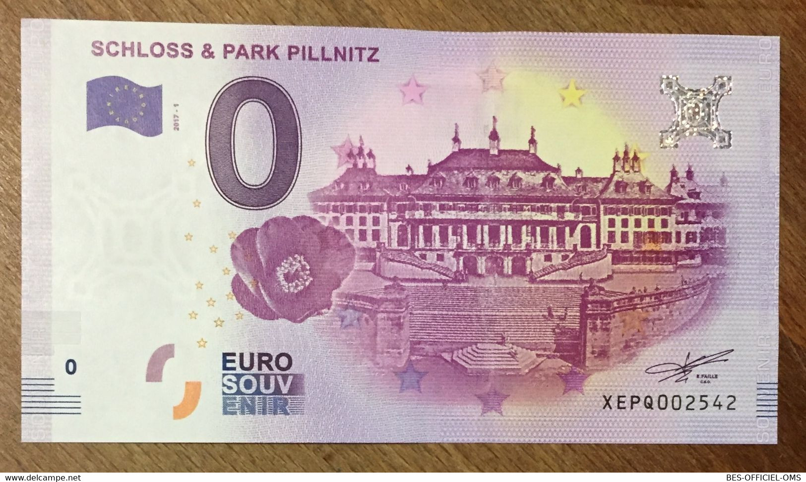 2017 BILLET 0 EURO SOUVENIR ALLEMAGNE DEUTSCHLAND SCHLOSS & PARK PILLNITZ ZERO 0 EURO SCHEIN BANKNOTE PAPER MONEY - [17] Fakes & Specimens