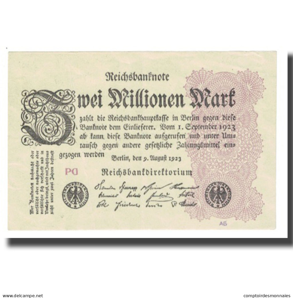 Billet, Allemagne, 2 Millionen Mark, 1923, 1923-08-09, KM:104a, SPL - 2 Miljoen Mark