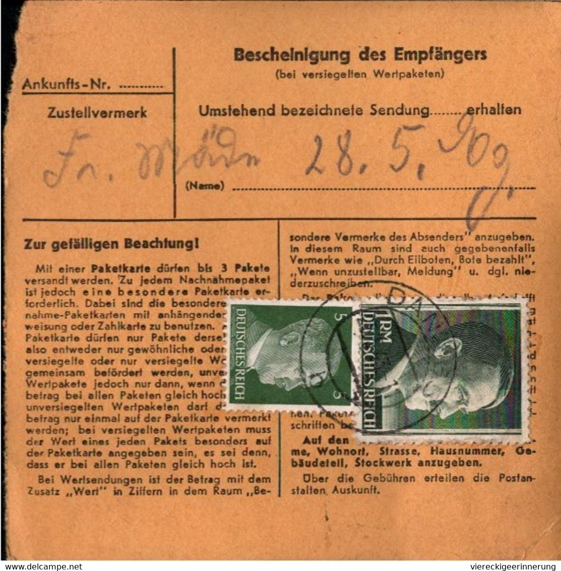 ! 1943 Danzig Nach Borna, Paketkarte, Deutsches Reich, 3. Reich - Cartas & Documentos