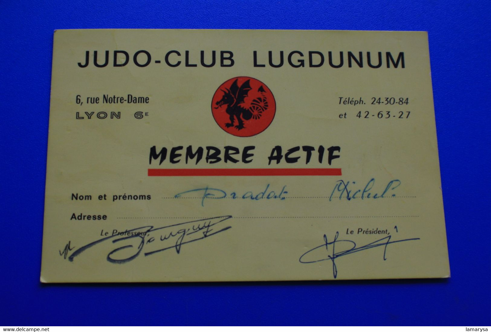 LYON 6é - Licence De JUDO CLUB LUGDUNUM--☛Autres Collections SPORTS DE COMBAT OLYMPIQUE -☛Carte Membre Actif - Sports De Combat