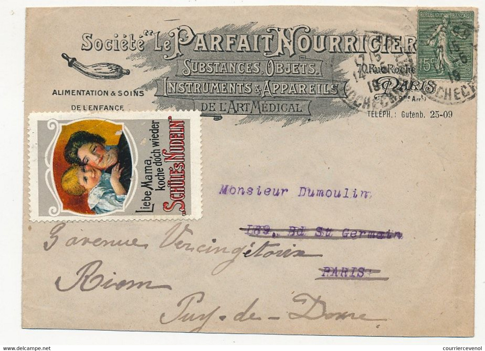 FRANCE - Vignette "Liebe Mama Koche Doch Wieder Schüle's Nudeln" S/env En Tête Société Le Parfait Nourricier 1919 - Lettres & Documents