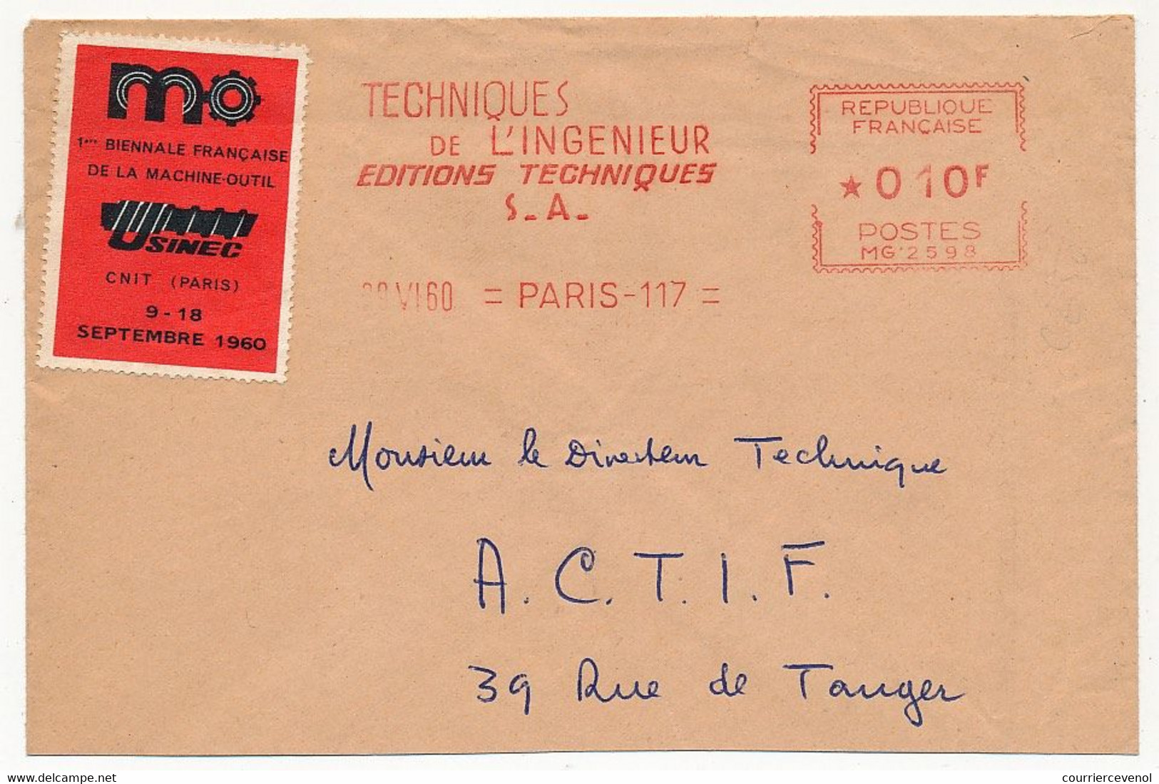 FRANCE - Vignette MO 1ere Biennale Française De La Machine Outils / EMA Techniques De L'Ingénieur 20/6/1960 Paris 117 - Brieven En Documenten